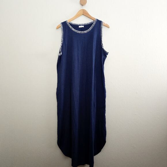 Nic + Zoe NZT Scoop Neck T-Shirt Knit Stitch Tank Midi Dress in Navy - Picture 4 of 11